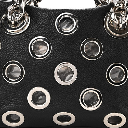 Prada Vitello Daino Grommet Chain Satchel Bag Black 7 of 11