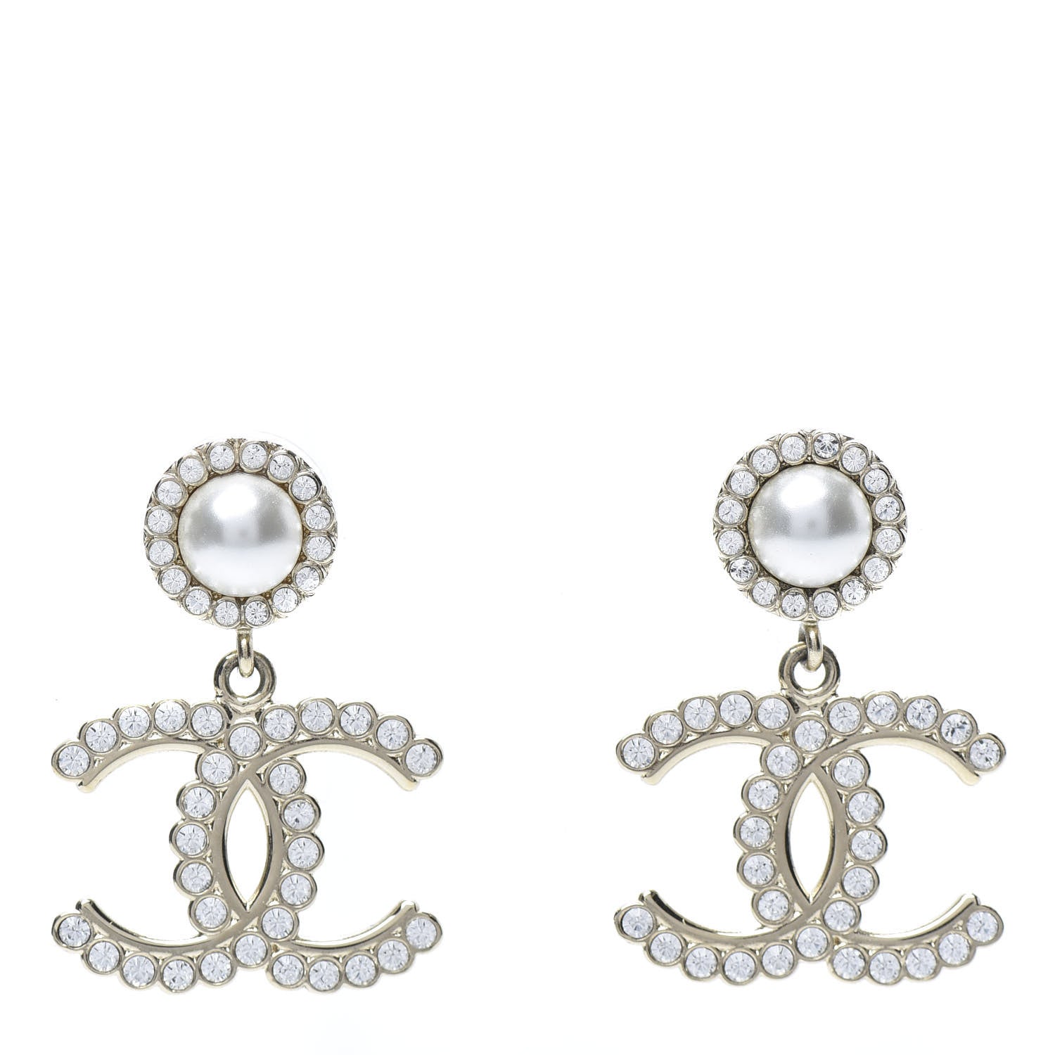 Chanel Crystal Pearl Bow-tiful CC Drop Earrings Gold 1 of 5