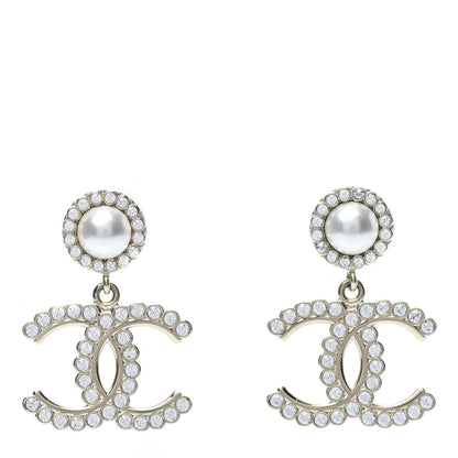 Chanel Crystal Pearl Bow-tiful CC Drop Earrings Gold 1 of 5