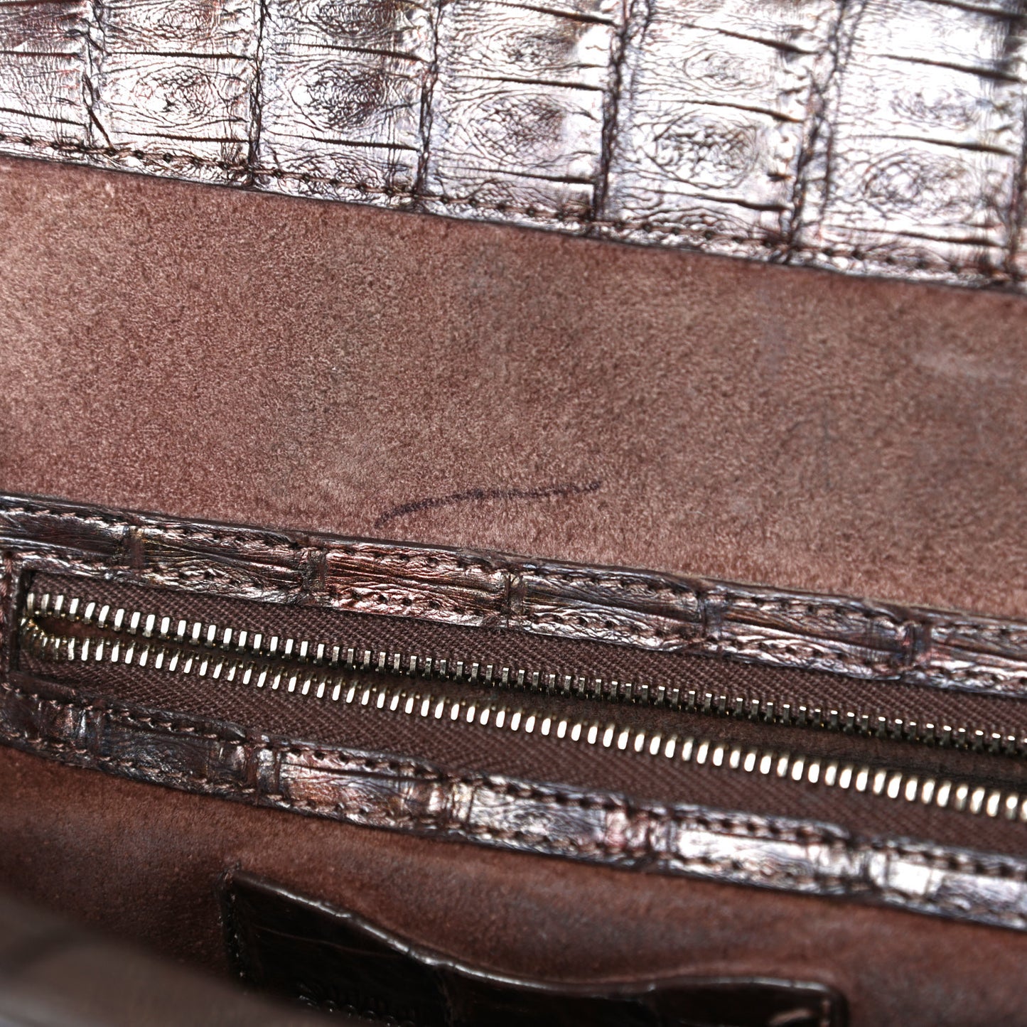 Crocodile Top Handle Satchel Brown