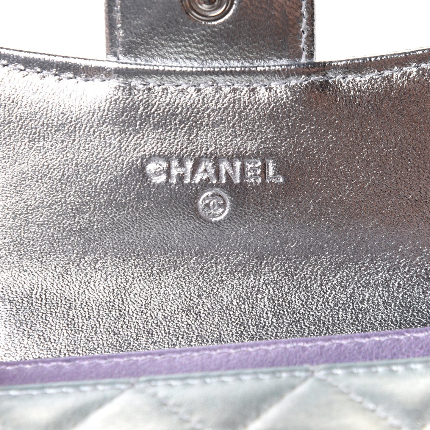 Gradient Metallic Calfskin Quilted Flap Card Holder Wallet Silver Blue Yellow Purple