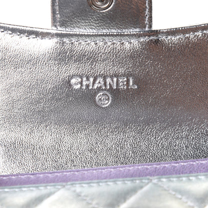 Chanel Gradient Metallic Calfskin Quilted Flap Card Holder Wallet Silver Blue Yellow Purple 6 of 10