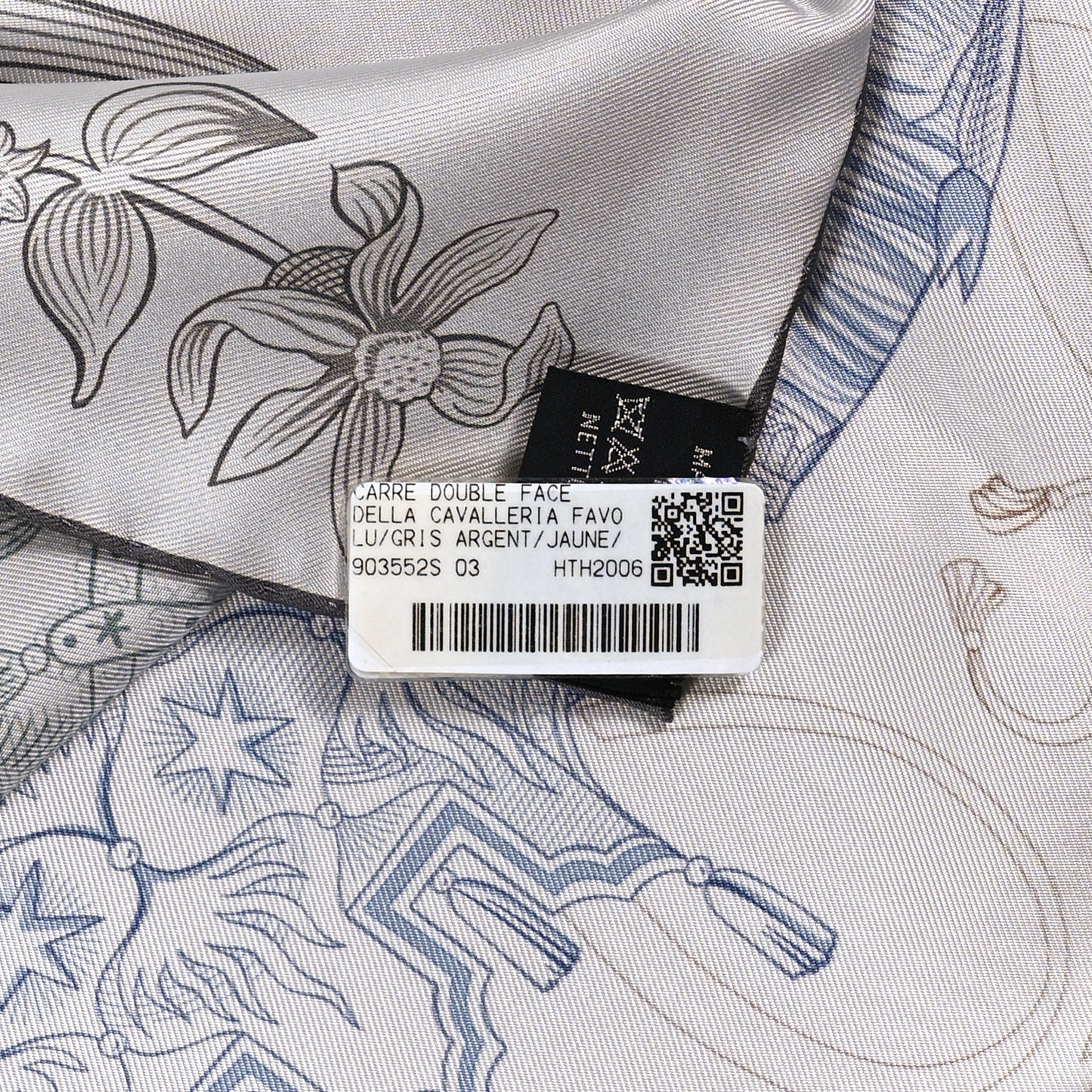 Silk Della Cavalleria Favolosa Double Face Scarf 90 Gris Argent Jaune