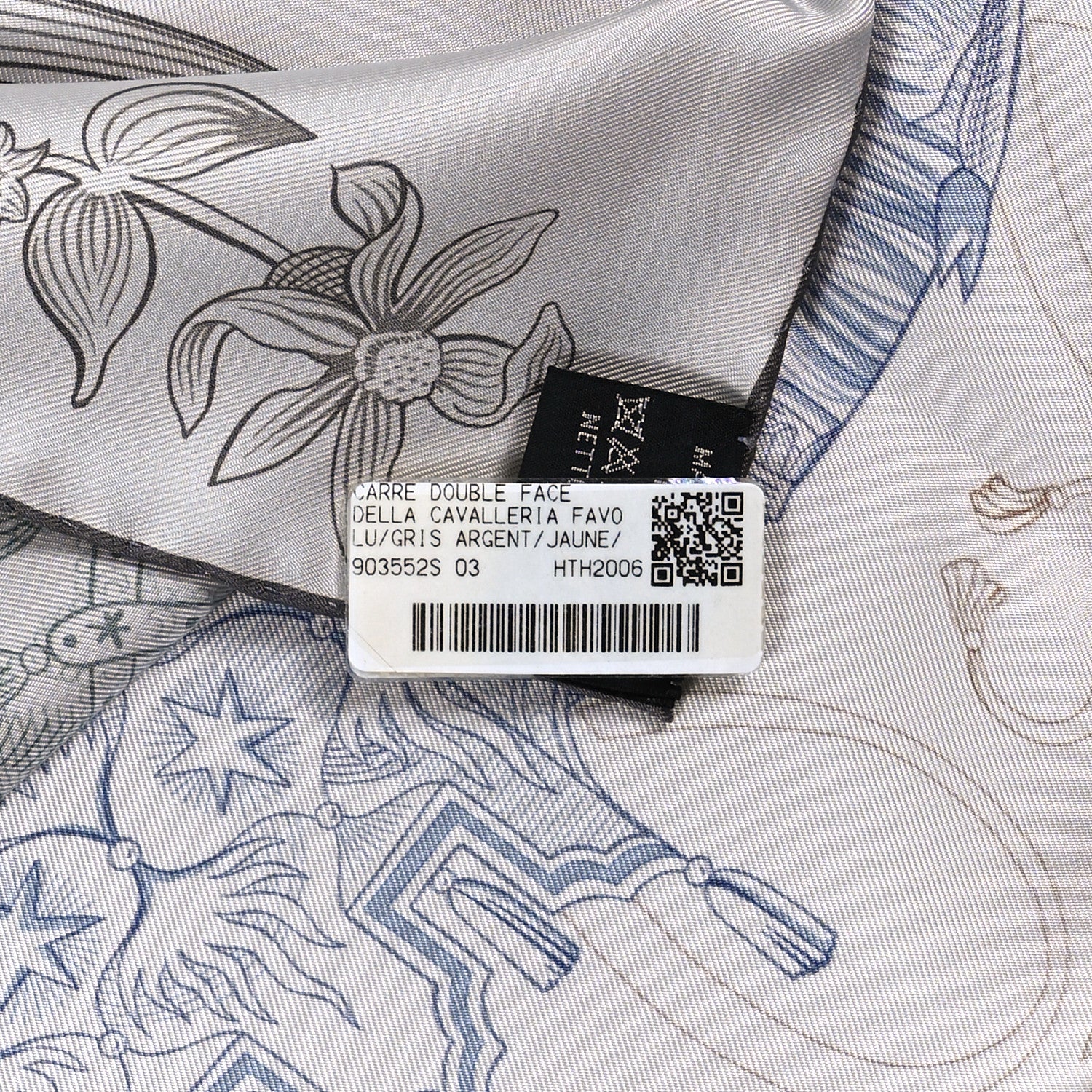 Hermes Silk Della Cavalleria Favolosa Double Face Scarf 90 Gris Argent Jaune 3 of 3