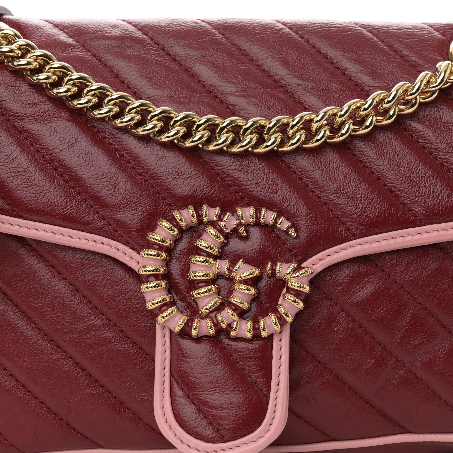 Gucci Azalea Calfskin Enamel Matelasse Diagonal Small Torchon GG Marmont Shoulder Bag New Cherry Red Wild Rose 8 of 11