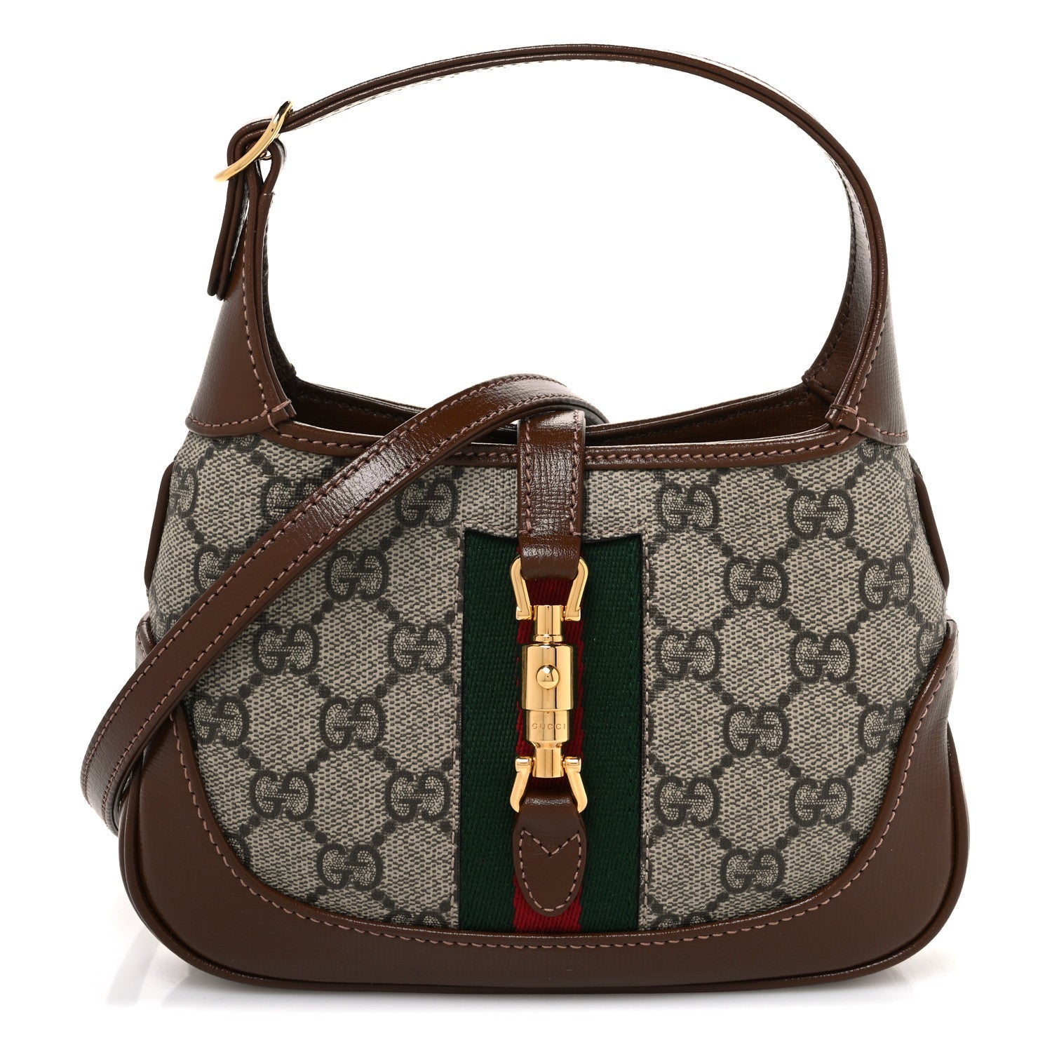 Gucci GG Supreme Monogram Azalea Calfskin Web Mini Jackie 1961 Hobo Beige Ebony Brown Sugar 1 of 10