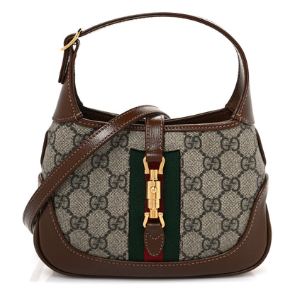 Gucci GG Supreme Monogram Azalea Calfskin Web Mini Jackie 1961 Hobo Beige Ebony Brown Sugar 1 of 10