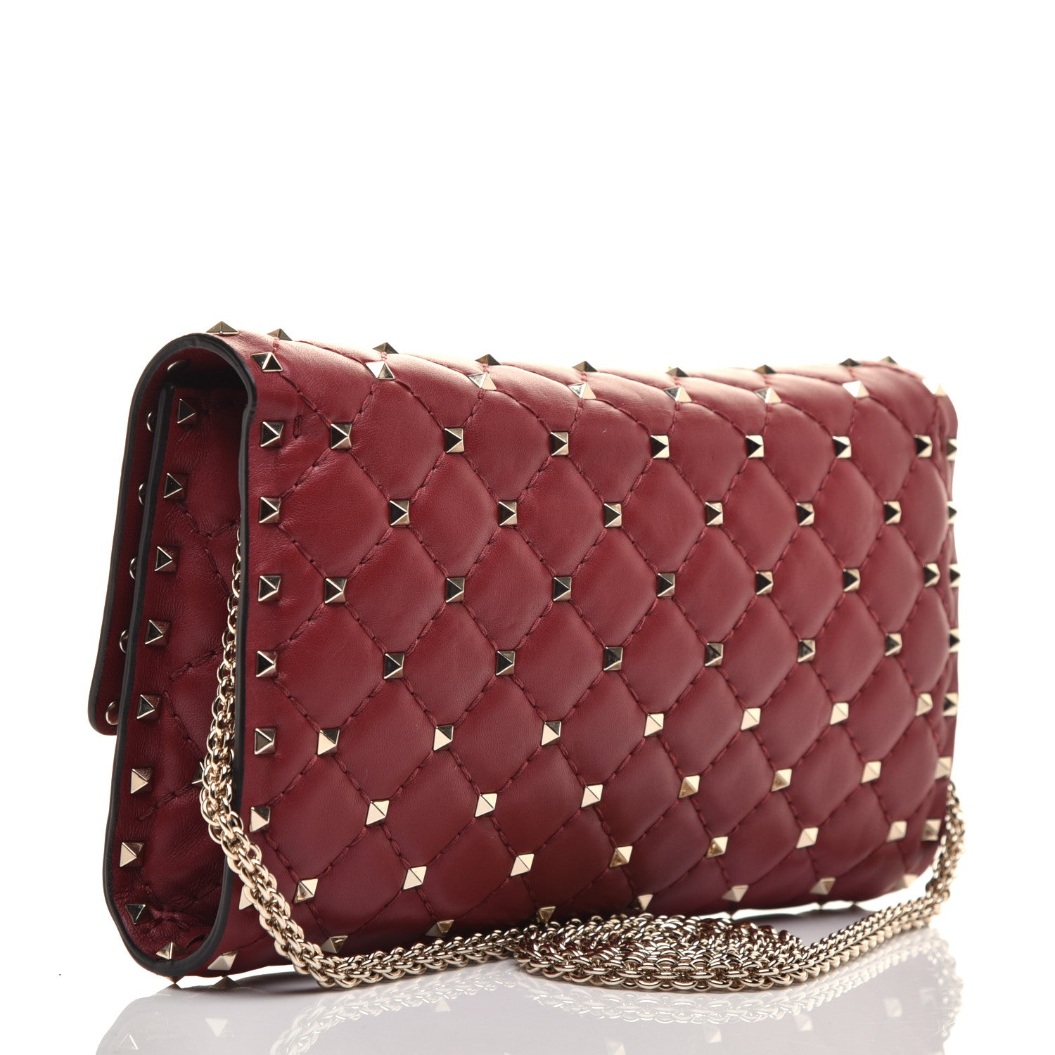 Valentino Garavani Nappa Rockstud Spike Wallet on Chain Rubino 3 of 8