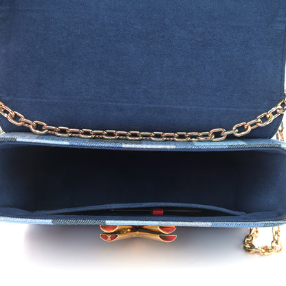 Louis Vuitton Denim Damier Monogram Twist Shoulder Bag MM Blue Rouge 5 of 9