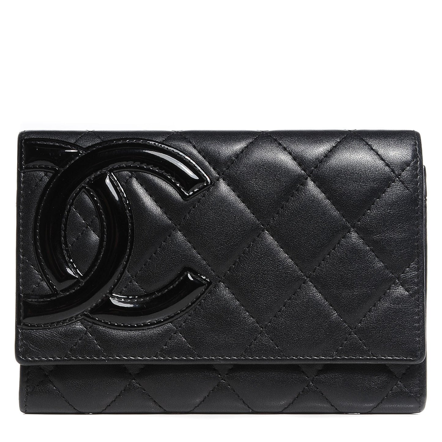 Calfskin Quilted Cambon Flap Wallet Black
