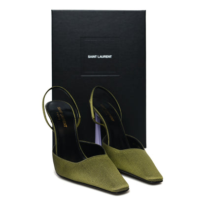 Saint Laurent Crepe De Chine Blade 105 Slingback Pumps 38 Lime 9 of 9