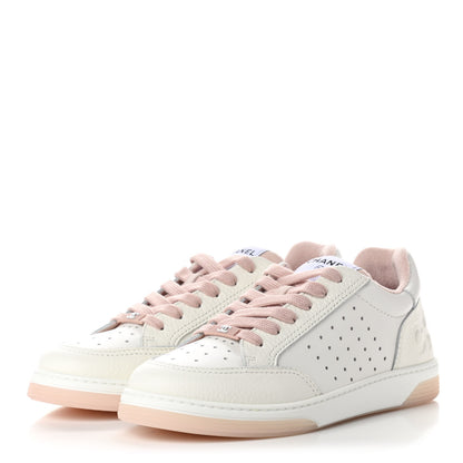 Chanel Grained Calfskin Fabric Womens Logo Sneakers 39.5 White Pink 3 of 9