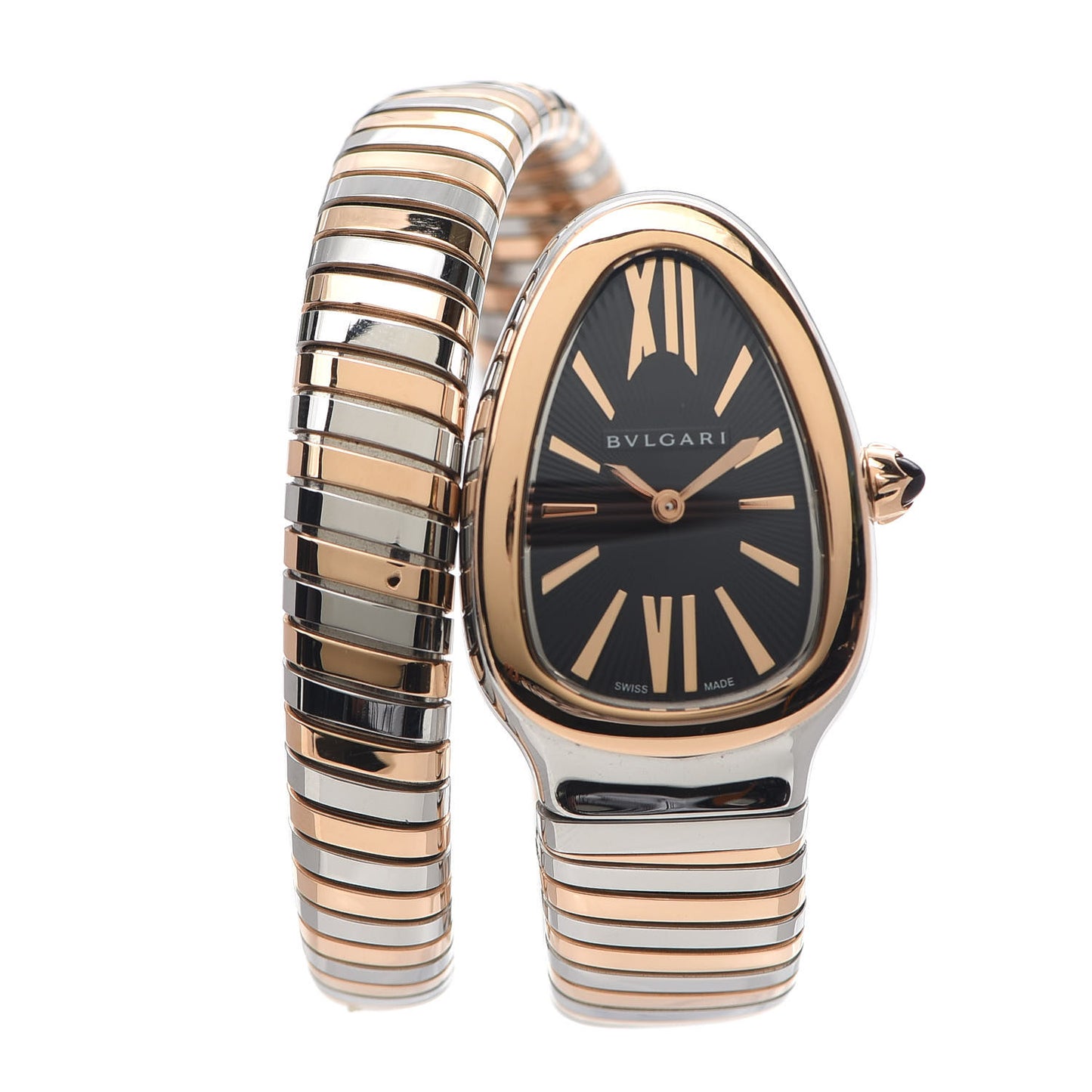 Stainless Steel 18K Rose Gold 35mm Serpenti Tubogas Quartz Watch Black