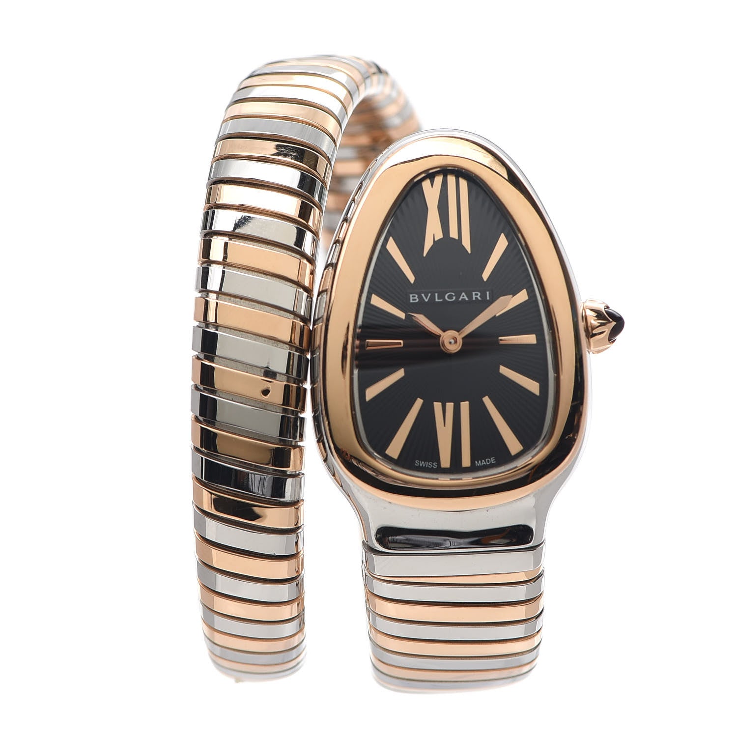 Bulgari Stainless Steel 18K Rose Gold 35mm Serpenti Tubogas Quartz Watch Black 1 of 5