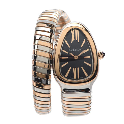 Bulgari Stainless Steel 18K Rose Gold 35mm Serpenti Tubogas Quartz Watch Black 1 of 5