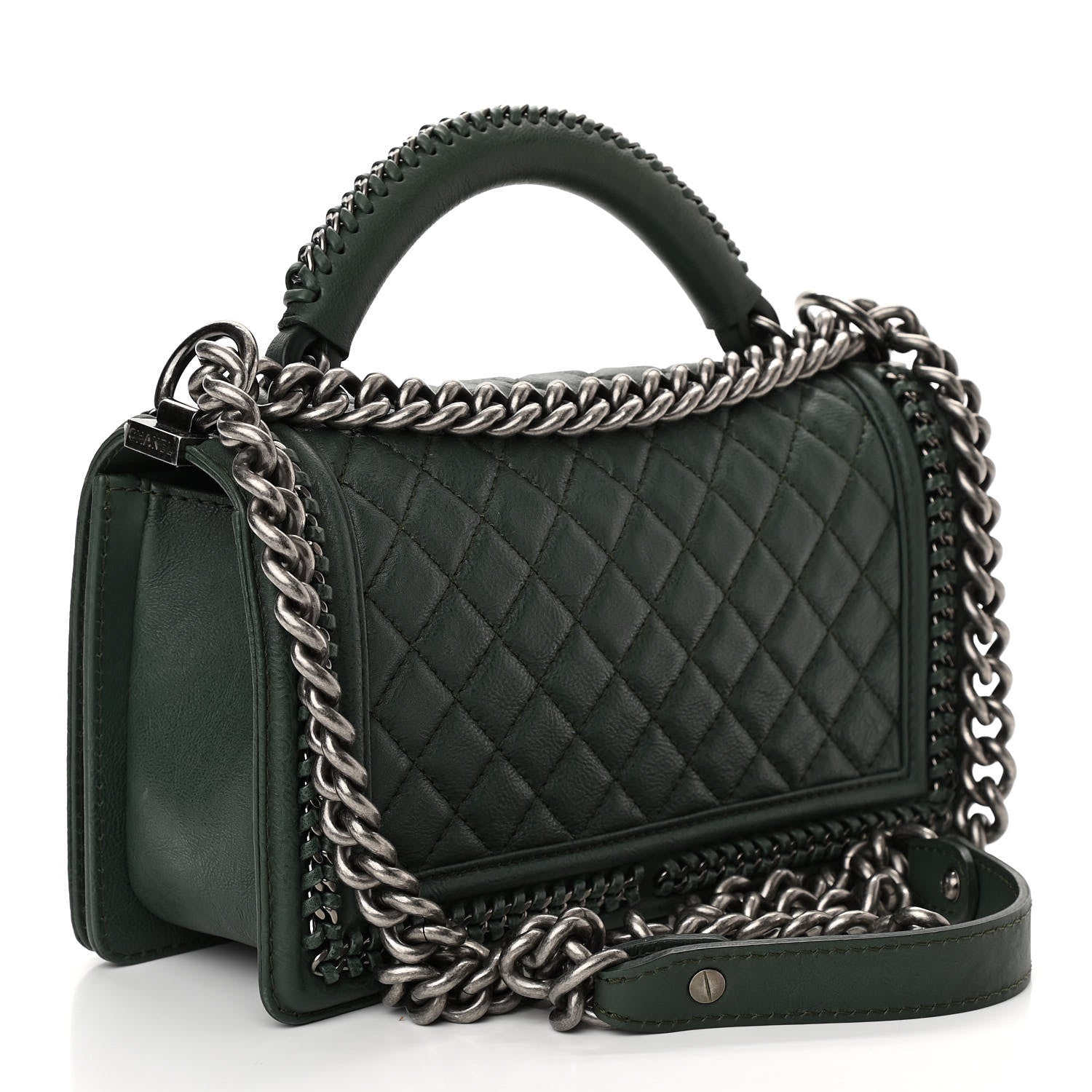 Chanel Calfskin Quilted Medium Boy Top Handle Flap Green 2 of 9