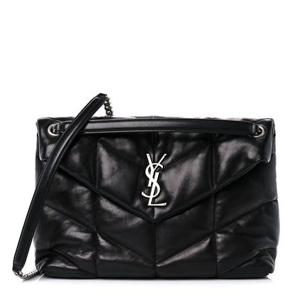 Saint Laurent Lambskin Quilted Medium Loulou Puffer Monogram Chain Satchel Black 1 of 12