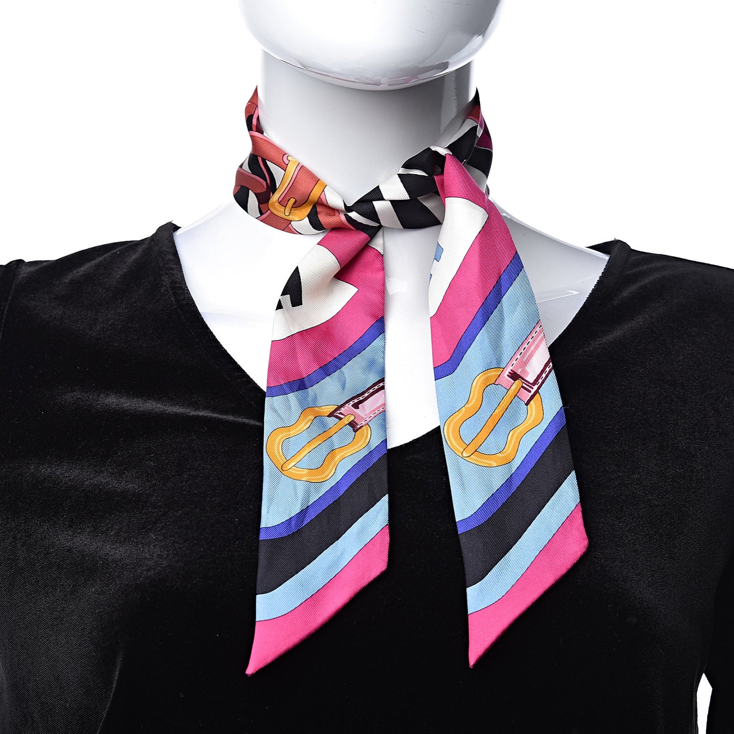 Silk Coaching Twilly Fuchsia Bleu Black