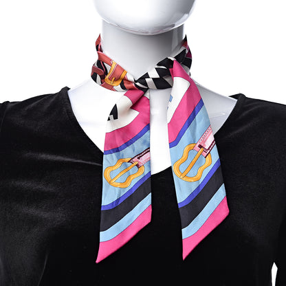 Hermes Silk Coaching Twilly Fuchsia Bleu Black 2 of 6