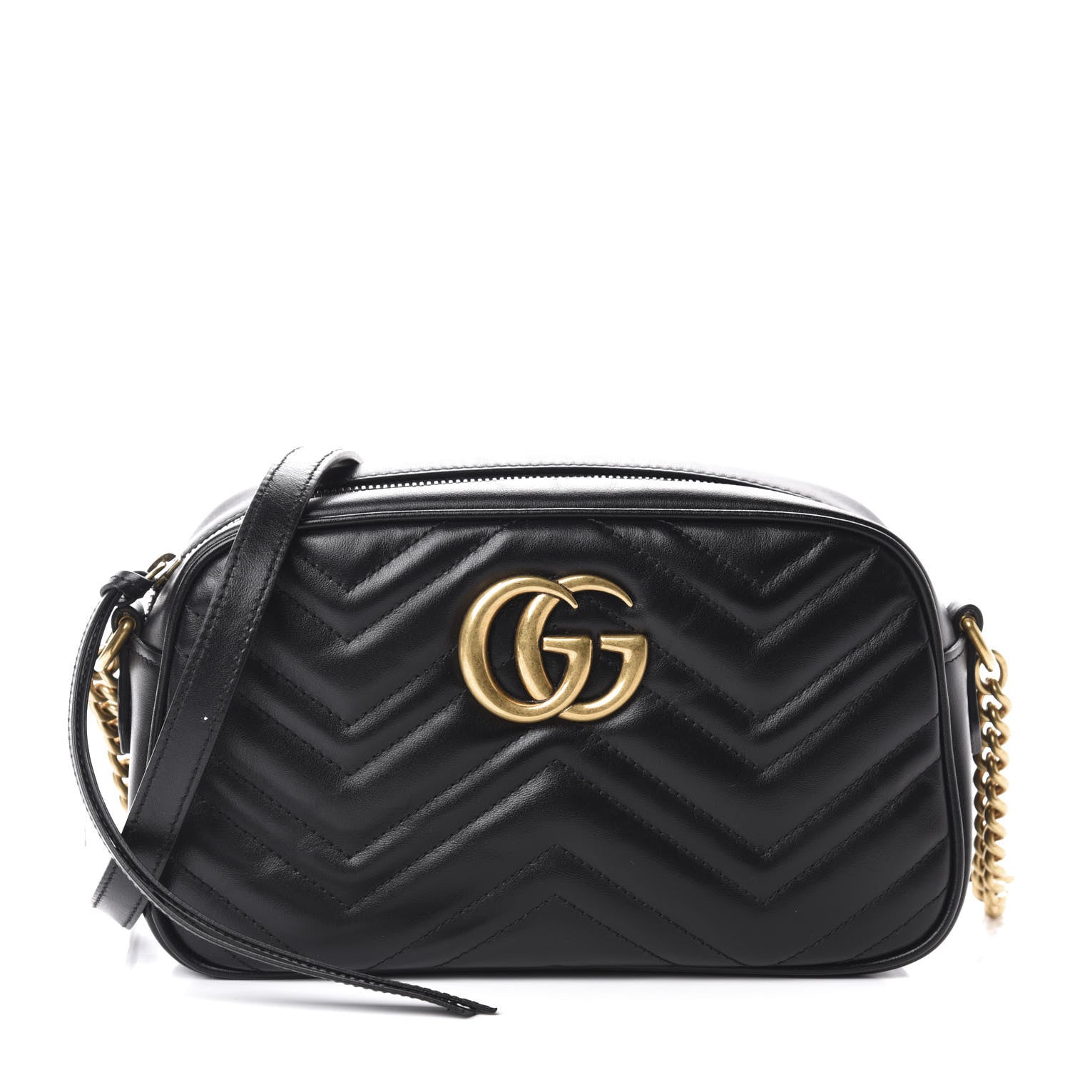 Gucci Calfskin Matelasse Small GG Marmont Chain Shoulder Bag Black 1 of 10
