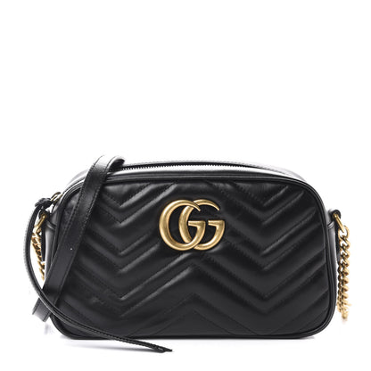 Gucci Calfskin Matelasse Small GG Marmont Chain Shoulder Bag Black 1 of 10
