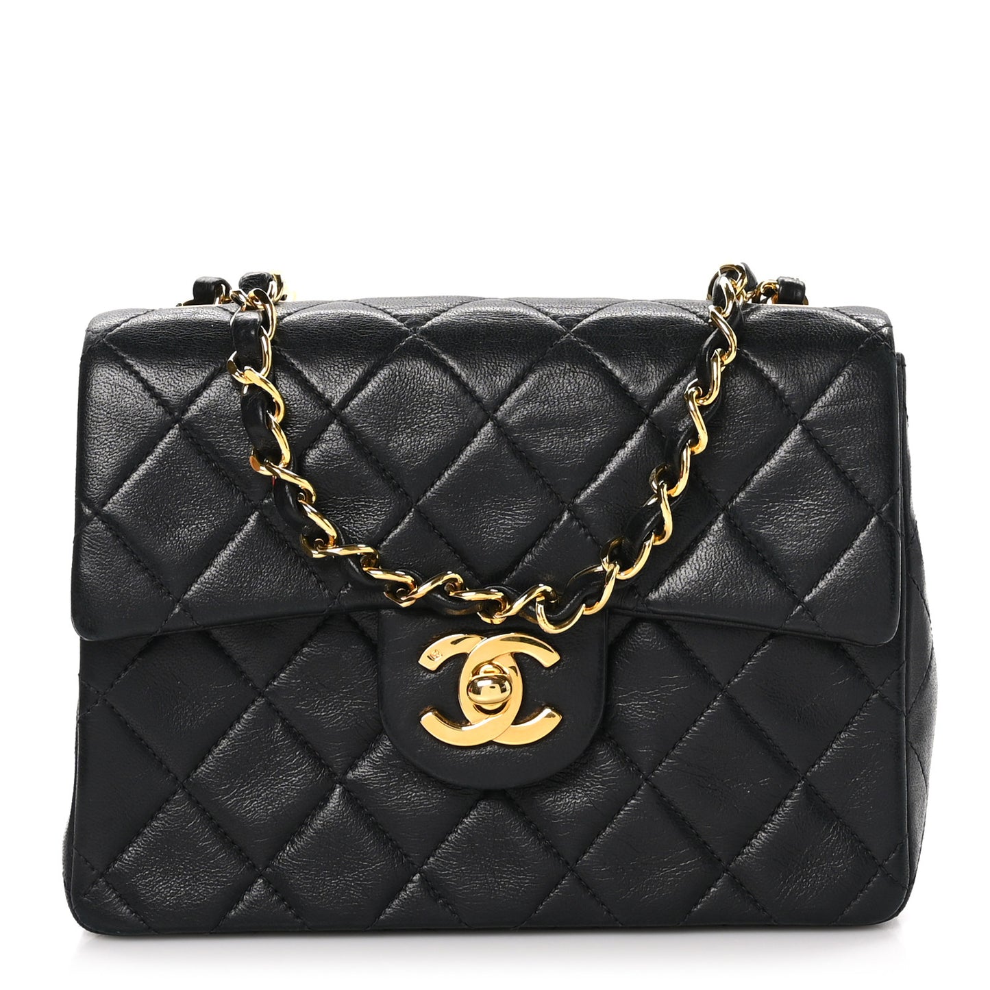 Lambskin Quilted Mini Square Flap Black