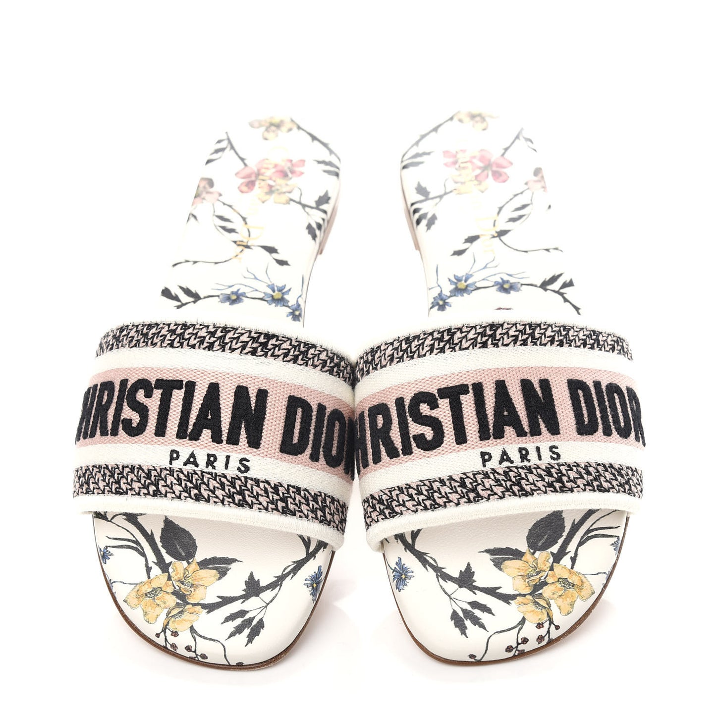 Canvas Rose Mutabilis Embroidered Dway Flat Slide Sandals 37.5 Pink Multicolor