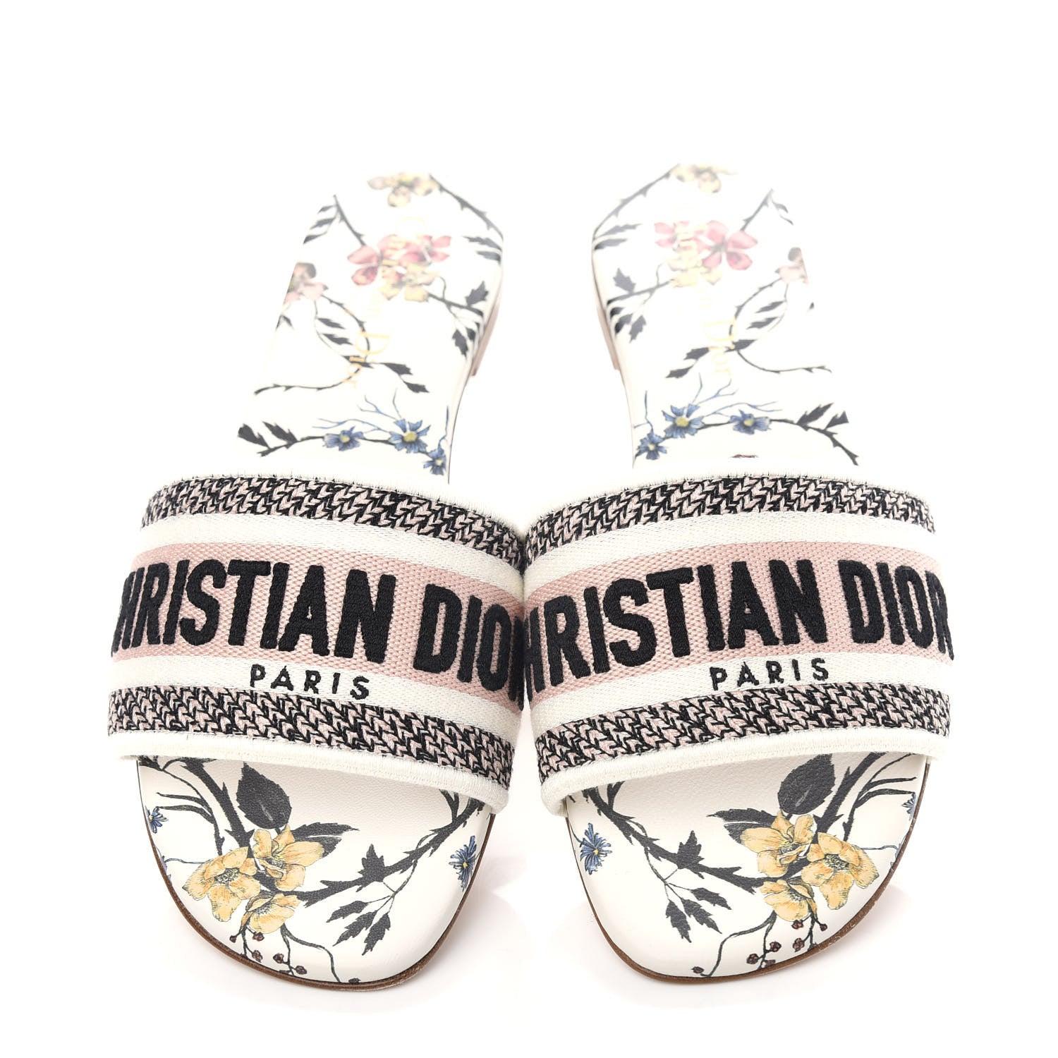 Christian Dior Canvas Rose Mutabilis Embroidered Dway Flat Slide Sandals 37.5 Pink Multicolor 5 of 10