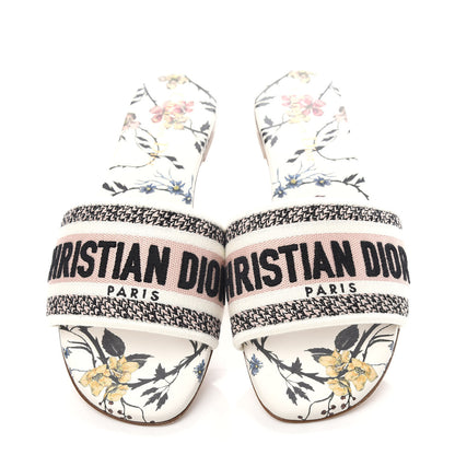 Christian Dior Canvas Rose Mutabilis Embroidered Dway Flat Slide Sandals 37.5 Pink Multicolor 5 of 10