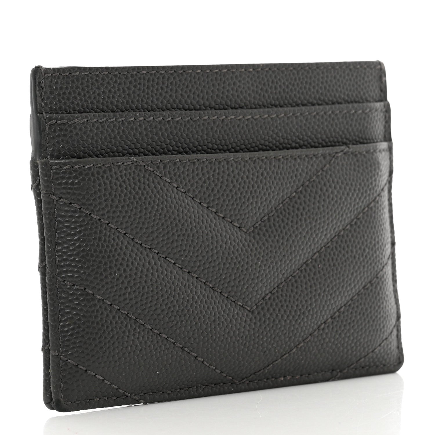 Saint Laurent Grain De Poudre Matelasse Chevron Monogram Credit Card Case Storm 3 of 7