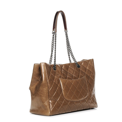 Chanel Glazed Calfskin Quilted Large Front Flap Tote Dark Beige 3 of 12