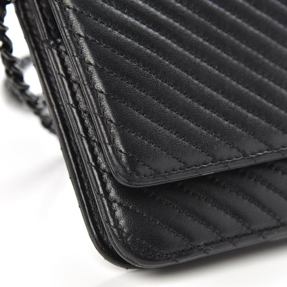 Chanel Lambskin Chevron Quilted Wallet On Chain WOC So Black 10 of 13
