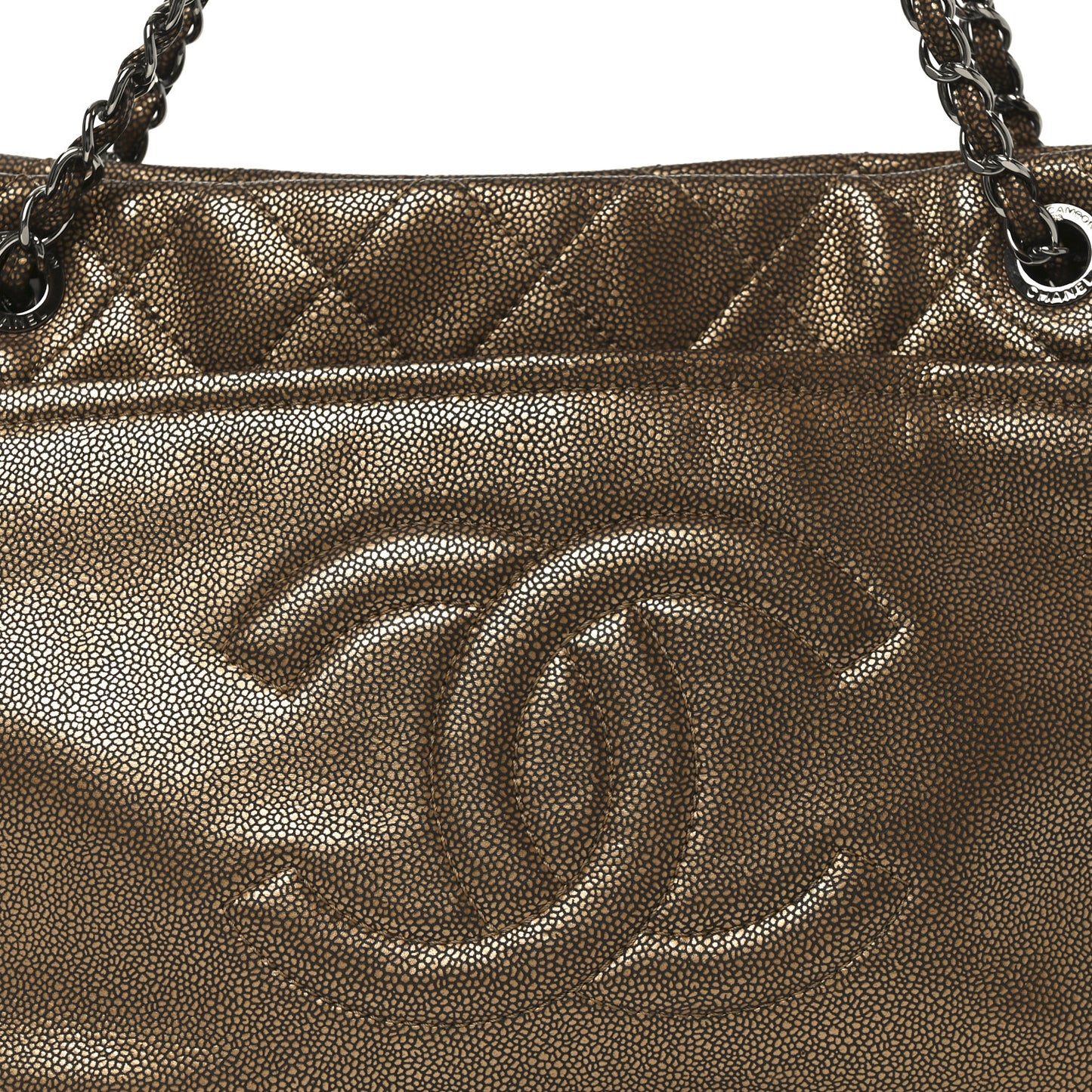 Metallic Caviar Quilted Large Timeless CC Soft Tote Bronze