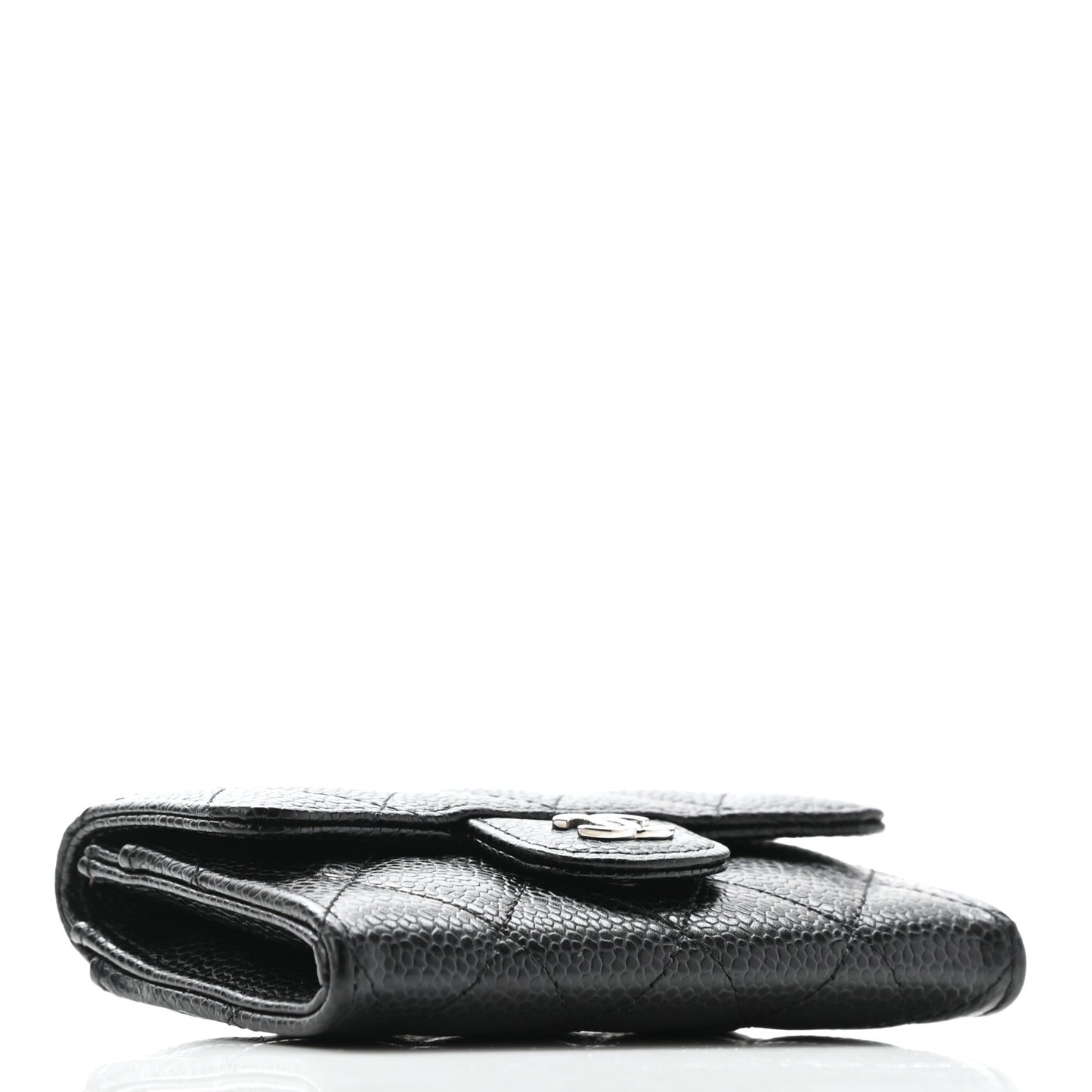 Caviar Quilted Flap Card Holder Wallet Black