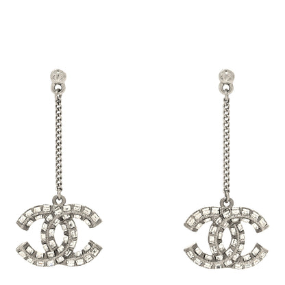 Chanel Baguette Crystal CC Drop Earrings Silver 1 of 4