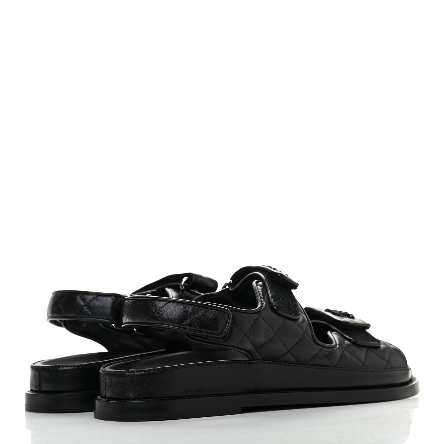 Chanel Lambskin Velcro Dad Sandals 38 Black 3 of 6