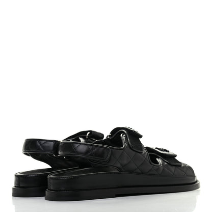 Chanel Lambskin Velcro Dad Sandals 38 Black 3 of 6
