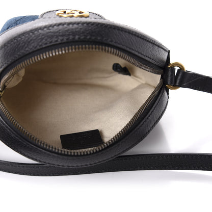 Gucci Velvet Calfskin GG Monogram Round Shoulder Bag Blue Beige 5 of 10