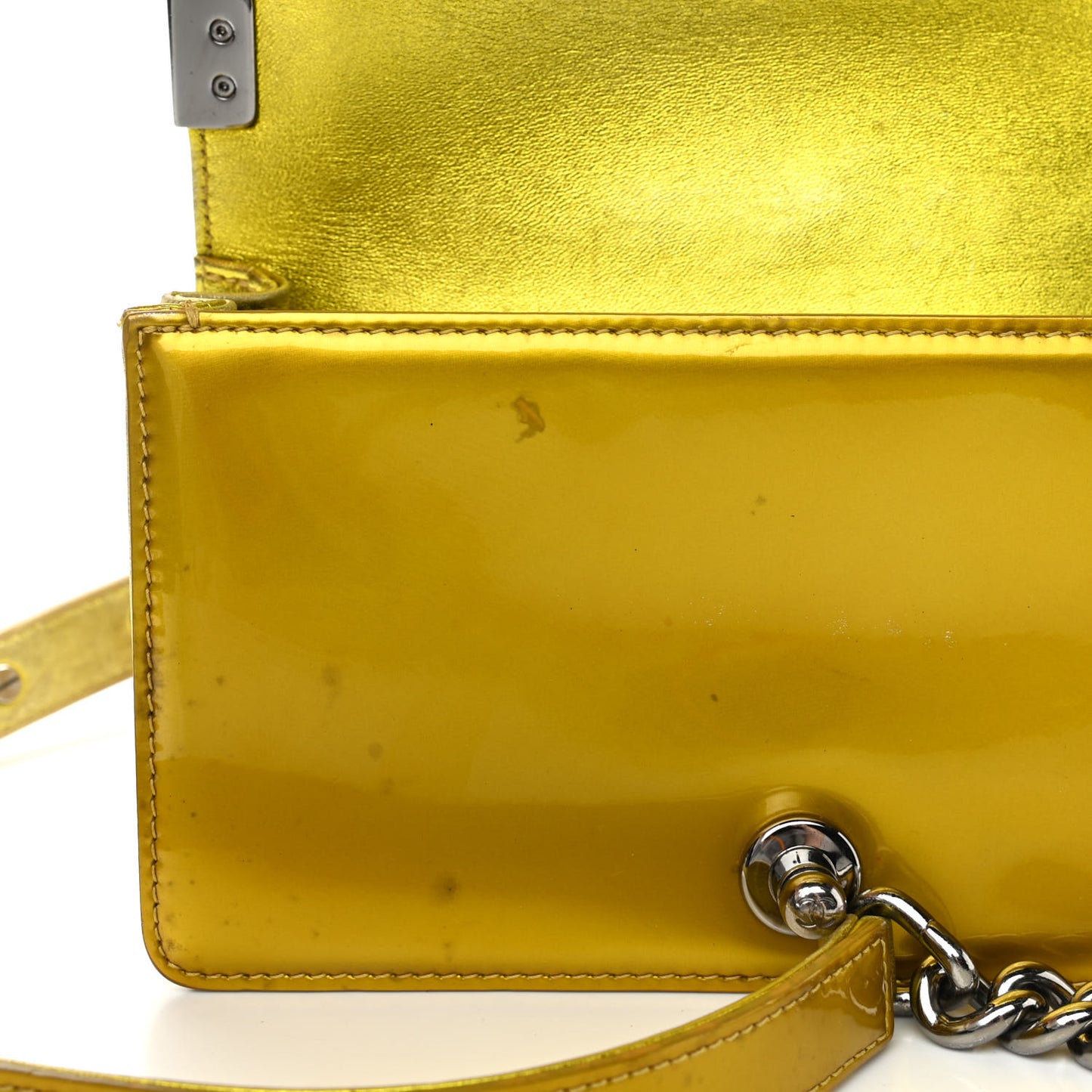 Metallic Patent Calfskin Quilted Small Boy Flap Yellow