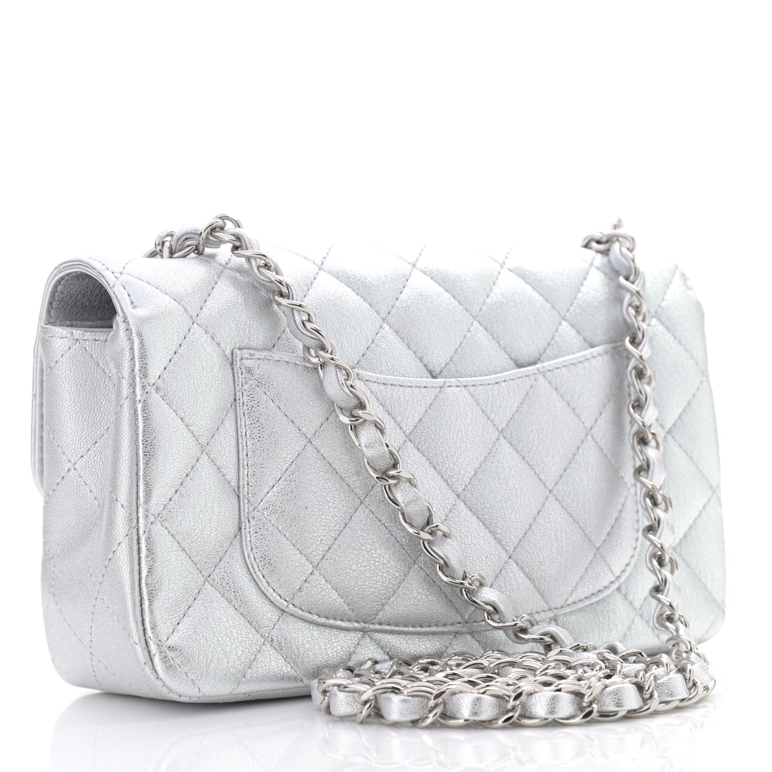 Chanel Metallic Lambskin Quilted Mini Rectangular Flap Silver 3 of 11