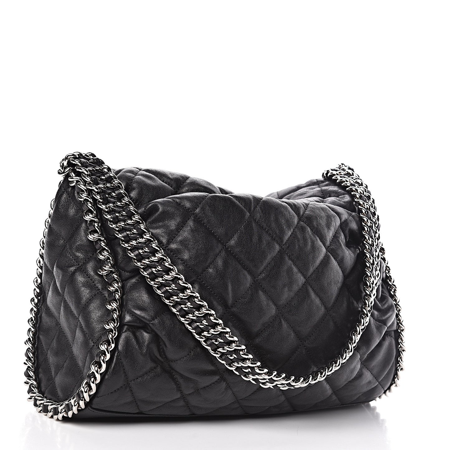 Washed Lambskin Chain Around Hobo Black