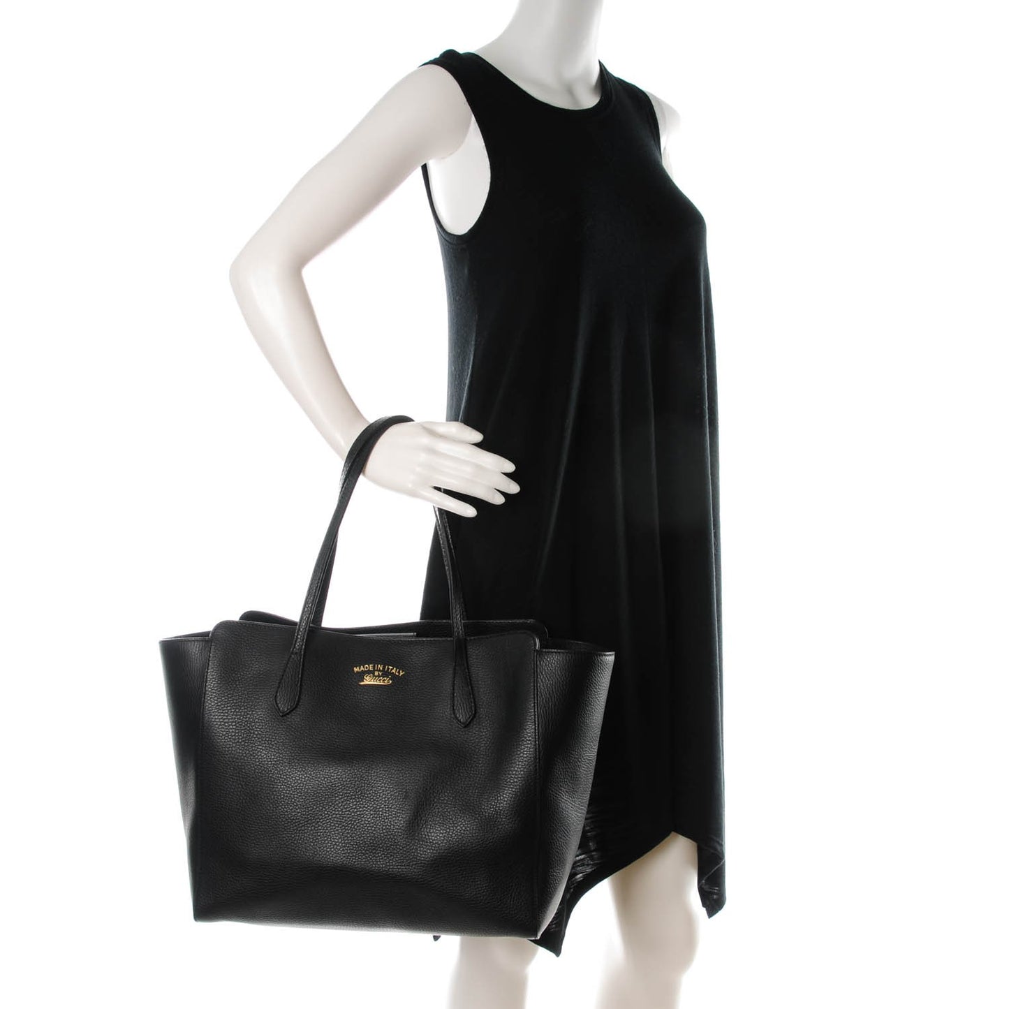 Pebbled Calfskin Medium Swing Tote Black