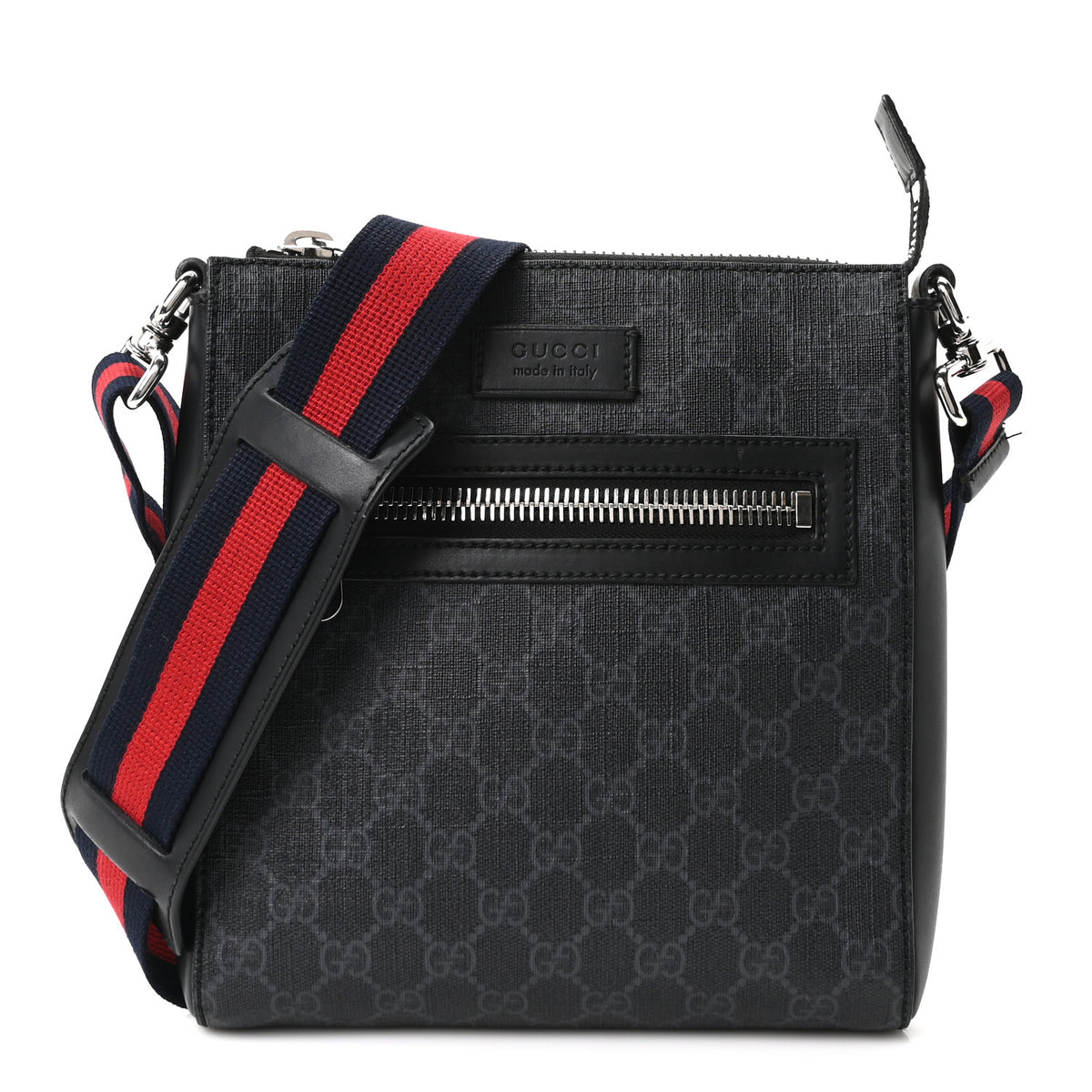 GG Supreme Monogram Web Small Flat Messenger Bag Black Grey