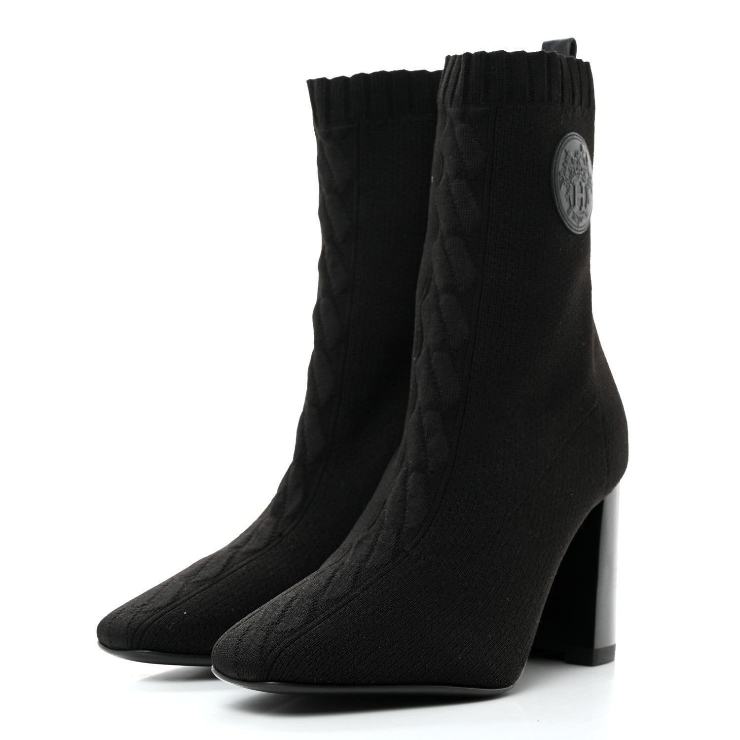 Hermes Knit Calfskin Volver 90 Ankle Boots 37 Black 3 of 9