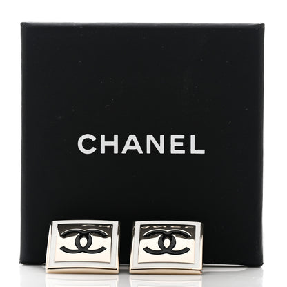Chanel Metal Enamel CC Square Earrings Gold Black White 5 of 5