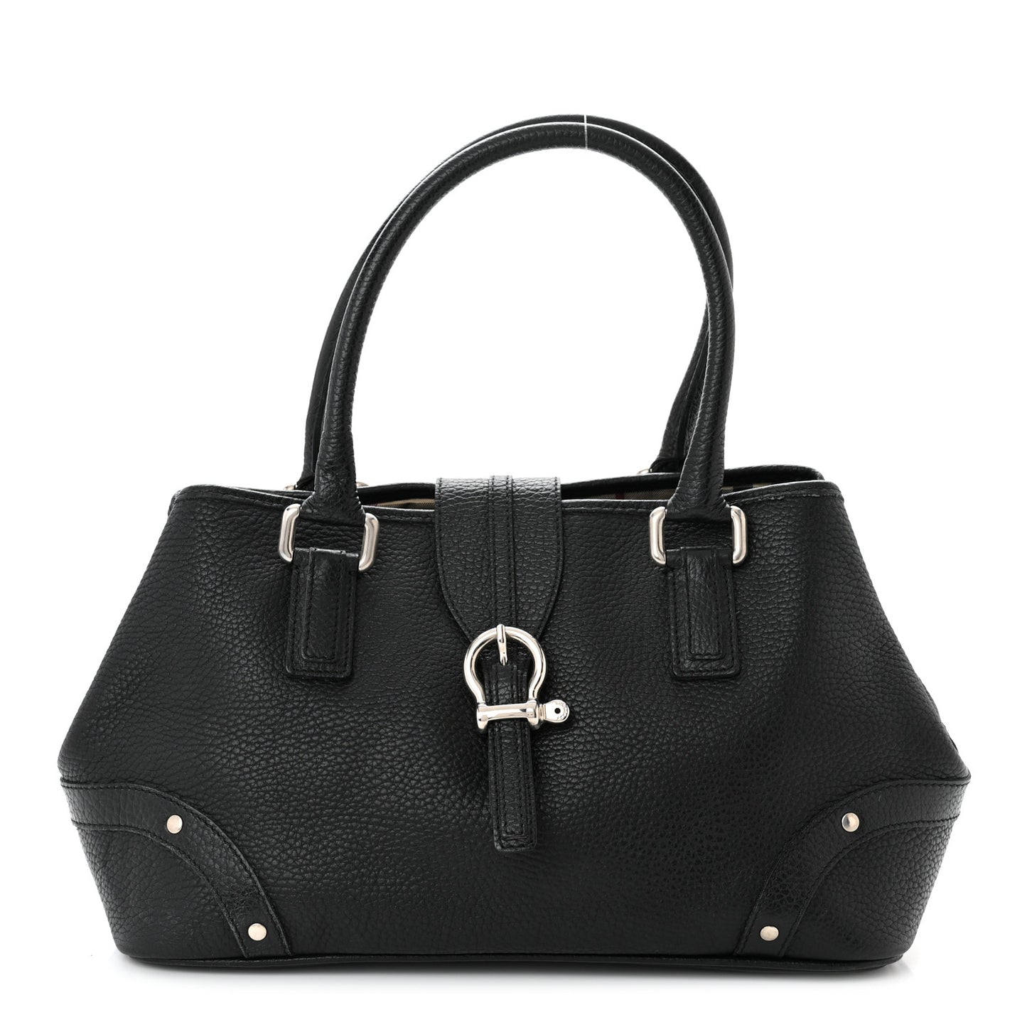 Calfskin Studded Buckle Tote Black