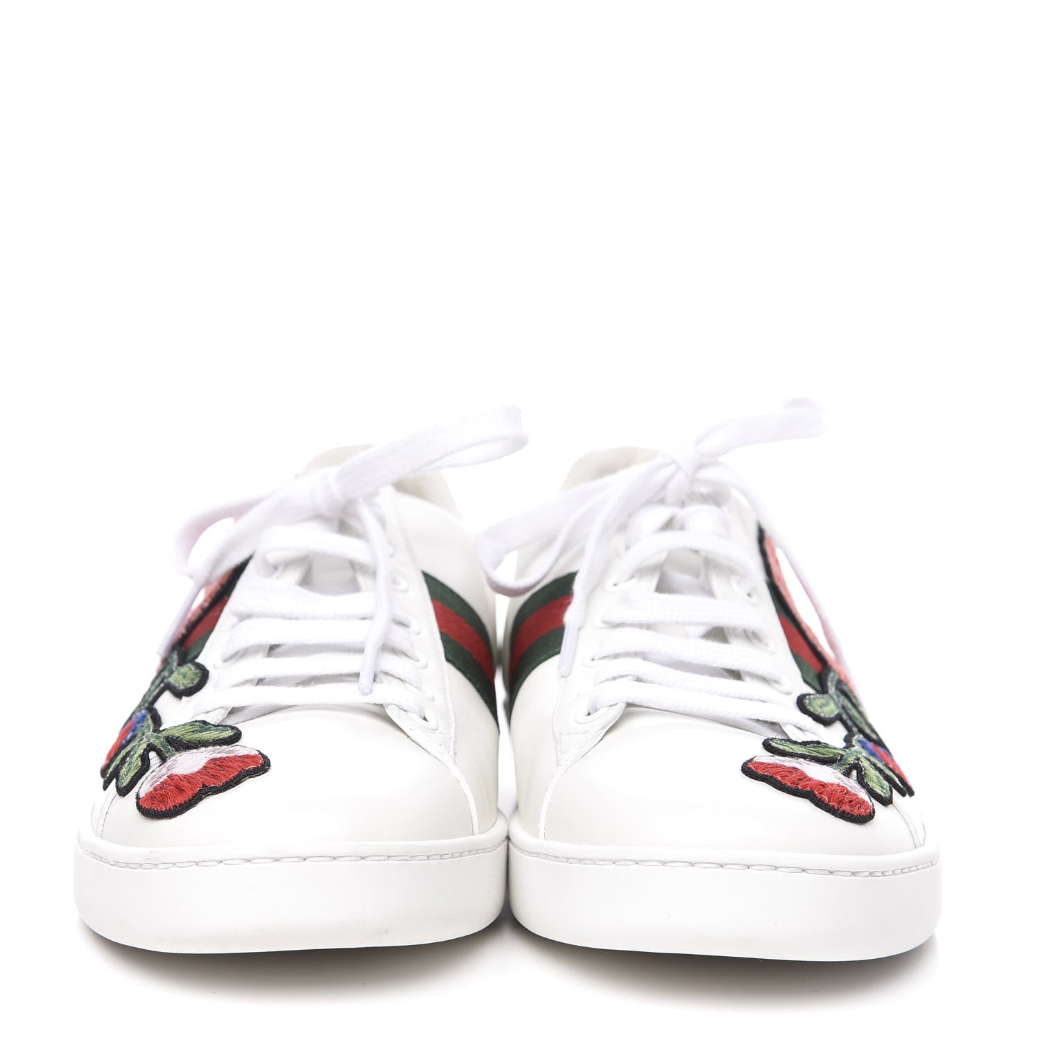 Gucci Calfskin Web Floral Embroidered Womens Ace Sneakers 39.5 White 2 of 10