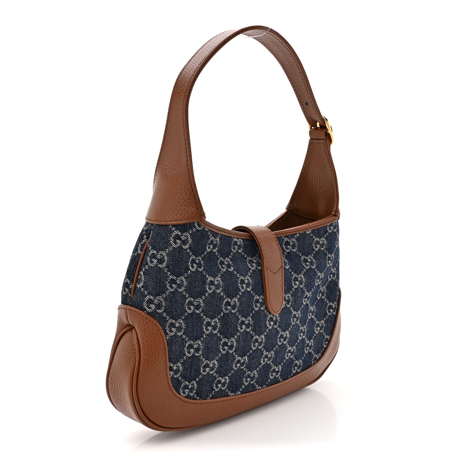 Gucci New Denim GG Monogram Calfskin Small Jackie 1961 Hobo Blue Tea Cuir 3 of 13