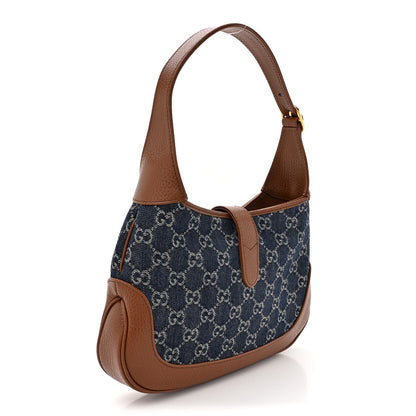 Gucci New Denim GG Monogram Calfskin Small Jackie 1961 Hobo Blue Tea Cuir 3 of 13