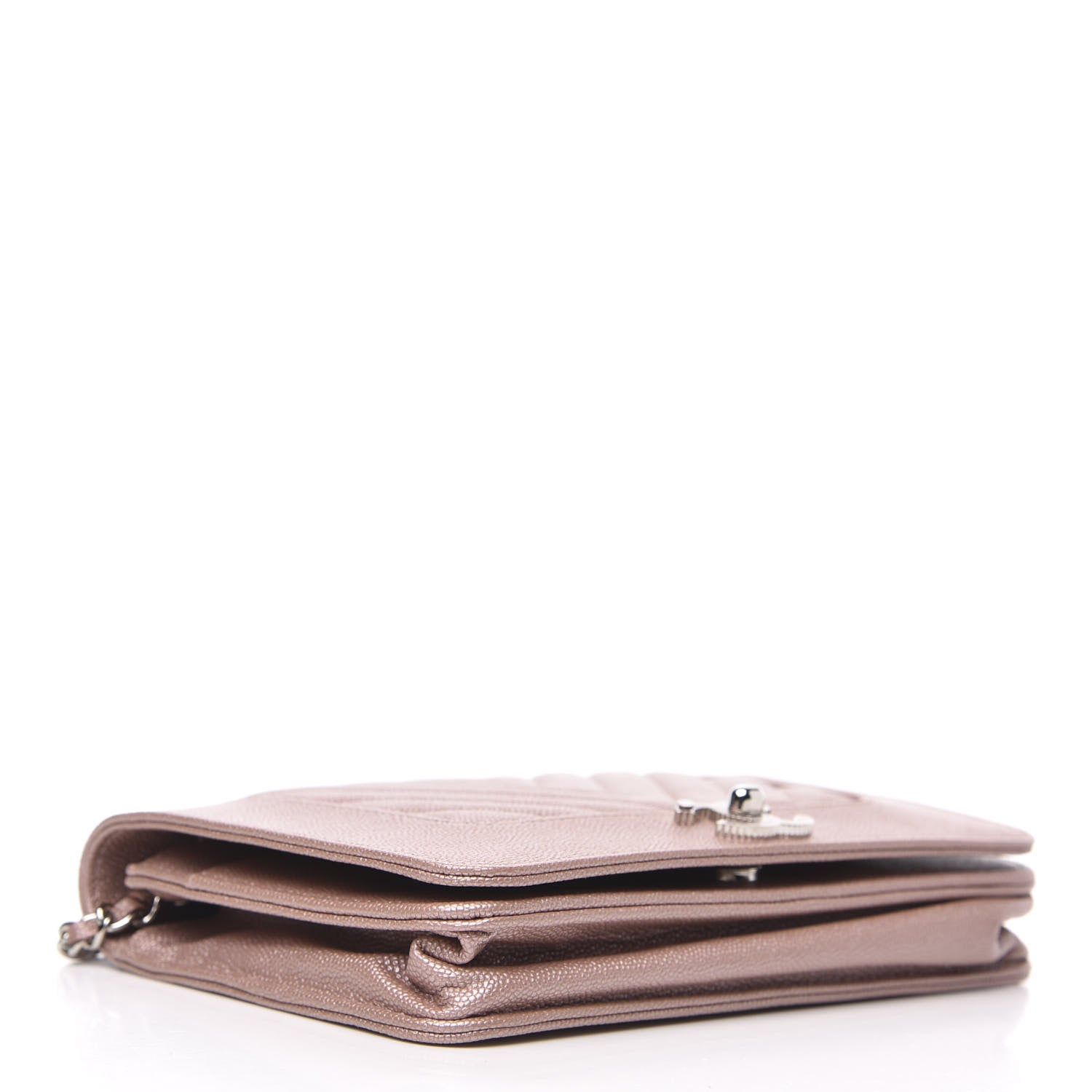Chanel Metallic Caviar Chevron Quilted Vintage Mademoiselle Wallet On Chain WOC Pink 4 of 8